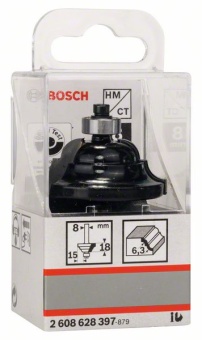 Профильная фреза D 8 mm, R1 6,3 mm, B 15 mm, L 18 mm, G 60 mm 2608628397